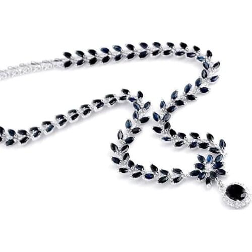 Blue flower Sapphire s925 chain pendant inlaid necklace wholesale for women xmas