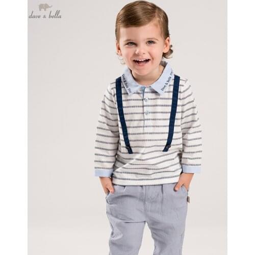 DBS16602-1 dave bella spring baby boys fashion letter striped print T-shirt children tops kids boy fashion tees
