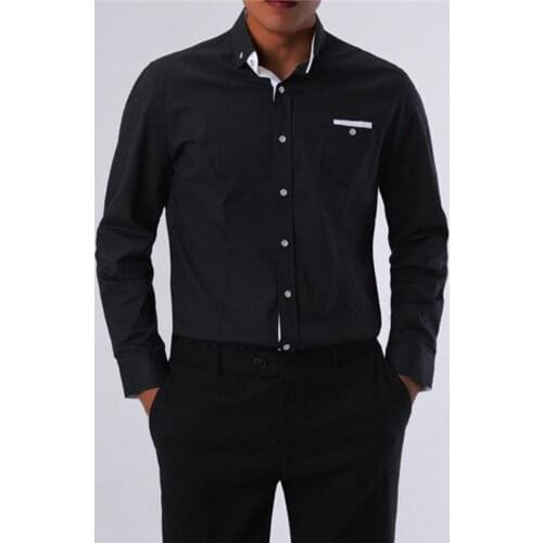 2021 Long Sleeve Pocket Decor Business Shirt Breathable Solid Color Lapel Men Shirt Workwear Lapel Button Long-sleeved Shirt