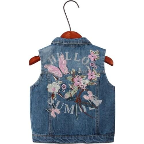 Children girls clothing 2018 Spring autumn new fashion floral embroidery denim vest coats for girls kids cowboy waistscoats