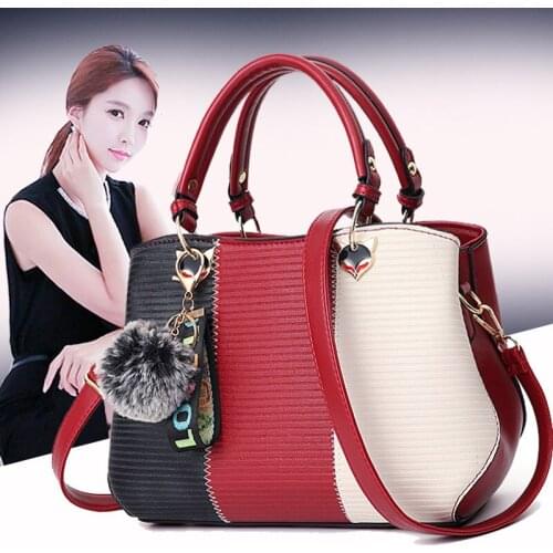 Women Hairball Ornaments Totes Patchwork Handbag Party Purse Ladies Messenger Crossbody Shoulder Bag High Quality Women Handbags