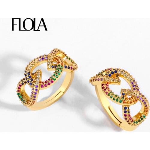 FLOLA Adjustable Rainbow Rings For Women Cubic Zirconia Multi Stone Gold Filled Rings Resizable anillos colores arcoiris rigj22