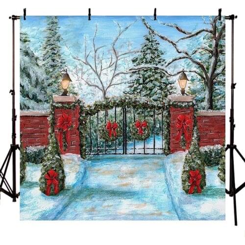 Mehofond Merry Christmas Backdrop Ice Snow Red Wall Iron Gate Decor Photography Background Prop Photo Studio Banner Photozone