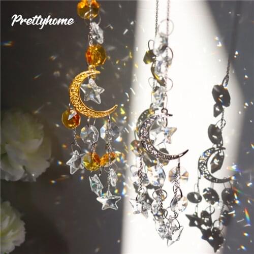 Crystal Wind Chime Handmade Pendant Moon Star Hanging Drop for Outdoor Indoor Garden Window Wedding Curtain Chandelier Decor