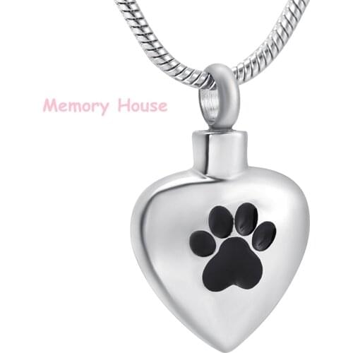 JJ004 Paw In My Heart Stainless Steel Cremation Pendants Necklace Hold Dog/Cat Ashes Casket Keepsake For Pet Memorial Jewelry