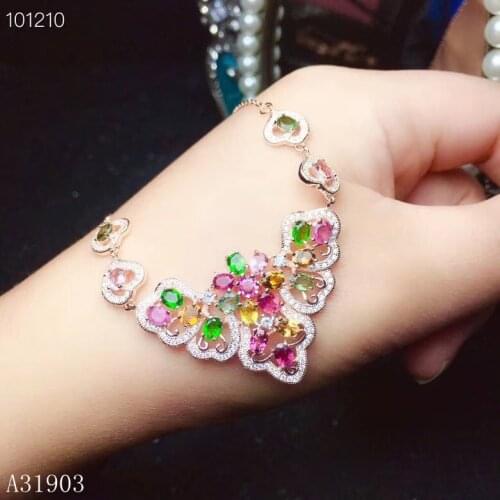 KJJEAXCMY boutique jewelry 925 pure silver inlaid natural tourmaline Jewelry Pendant Necklace support detection