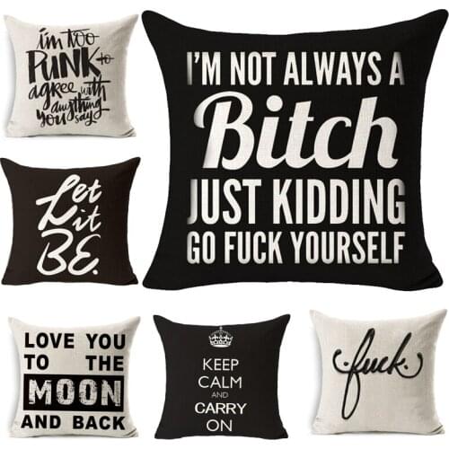 Classic Black Cushion Cover Funny Curse Text Printed Linen Throw Pillow Cover Case Home Decoration Car Sofa Decor Pillowcase