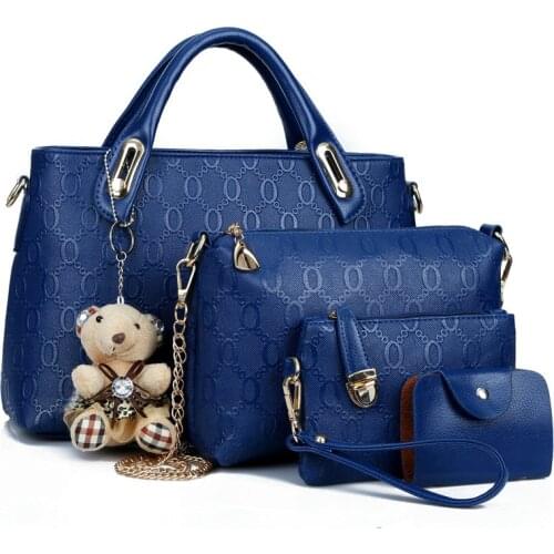 Women 4 Set Handbags Pu Leather Fashion Designer Handbag Shoulder Bag Black Vintage Female Messenger Bag Sac A Main Satchels