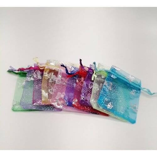 50Pcs 7x9 9x12 11x16 13x18 Butterfly Organza Bags Butterfly Draw String Gift Bag for Jewelry Packaging Bag Storage Display Pouch