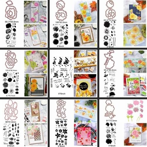 Metal Cutting Dies Match Clear Silicone Stamps Mix Flowers Leaves Branch Letter Words Sentence Alphabet Template Make Cards New