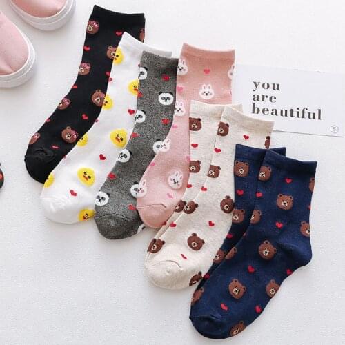 Lovely Fashion Cartoon bear Cotton Socks For Women Creative Cute Girls Female Soft Winter Spring Mieas