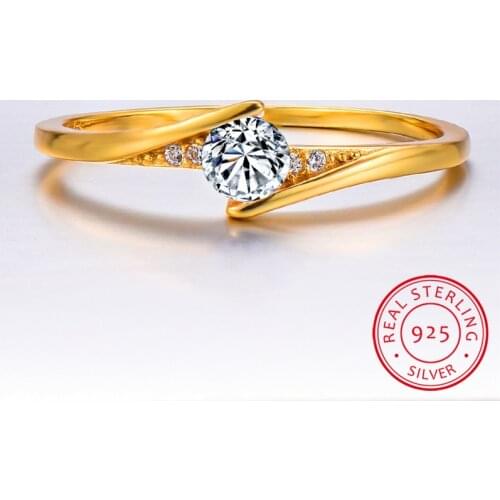 Minimalist Female Small Round Stone Ring Cute Promise Yellow Gold Engagement Ring Boho Vintage Wedding Rings For Women