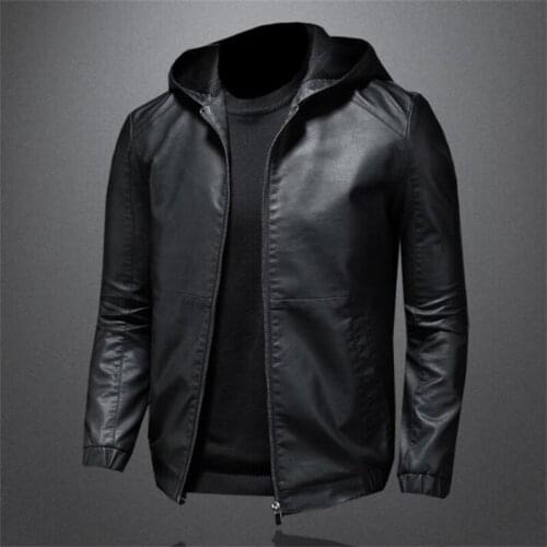 Mens leather jacket European and American autumn and winter rock motorcycle wear youth large size hooded tide costume jaqueta