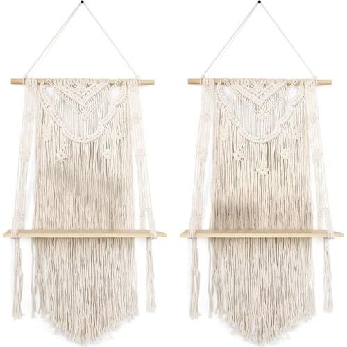 Macrame Wall Hanging Shelves, Decorative Shelf for Plants, Books and Vases - Woven and Handmade Display Storage(2 PCS)