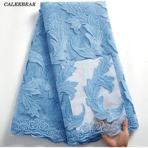 Sky Blue African Lace Fabric With Sequins French Lace Fabric 2021 High Quality Tulle Mesh Laces For Wedding Party Dresses S2462