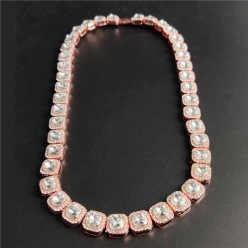 Hip Hop Bling Iced Out Cubic Zirconia Necklace Men Women 1 Row 12.5mm Geometric Square AAA CZ Stone Tennis Chain Necklaces