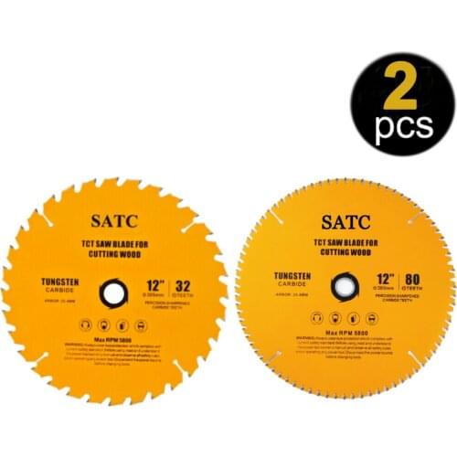 2PCS 12-Inch Circular Saw Blade Tungsten Carbide 32 and 80 Tooth for Woodworking