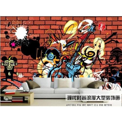 Custom mural 3d photo wallpaper Modern graffiti style guitar personality brick wall decor living room wallpaper for wall 3 d