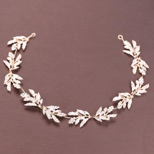 Simple Rhinestone Bridal Headband Hair Jewelry Gold Leaf Head Piece Tiaras de Noiva Headpiece Women Wedding Hair AccessoriesSL