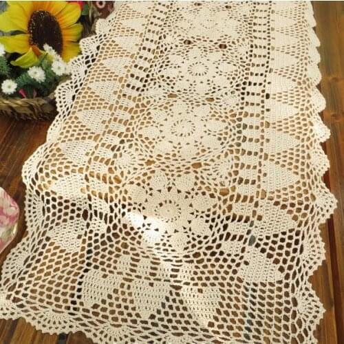 Handmade Rectangular Tablecloths Cotton Table Runner Cover Cloth Crochet Flowers Table Cloth Woven Hollow