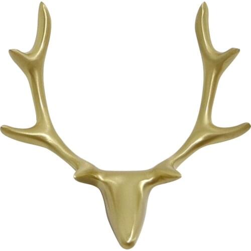 Luxury Abstract Gold Deer Head Sulpture Home Wall Decoration Hook Genuine Copper Animal Statues Wall Decor Hanger