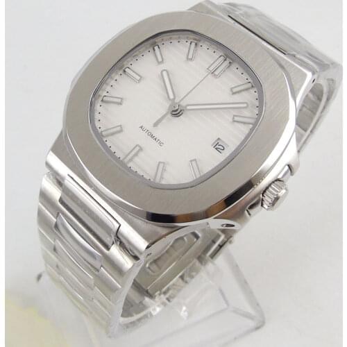 40MM miyota 82 Luxury 2019 New Square Watch Case Mechanical Mens Watch White Dial Automatic Movement Stainless Steel Bracelet