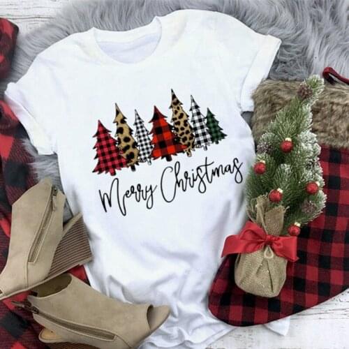 Plaid pine tree Christmas T Shirt Women fashion cute clothes female casual short sleeve vogue tshirt women white christmas tops