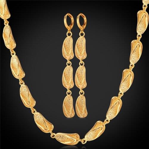 Earrings Choker Necklace Set Gold Color Cute Slipper Jewelry Set Fashion Jewelry For Women NE987