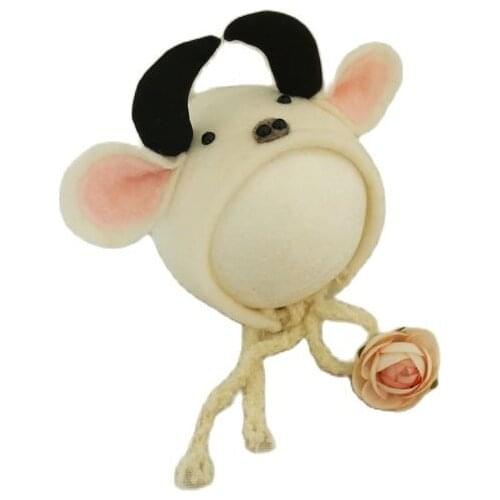 Wool Felt Cow Bonnet Newborn Soft Hat Photography Props Handmade infant Hat Photo props