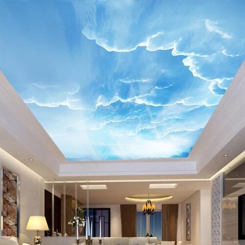 Blue Sky And White Clouds 3D Stereo Ceiling Mural Wallpaper Living Room Theme Hotel Interior Modern Simple Decor Ceiling Fresco