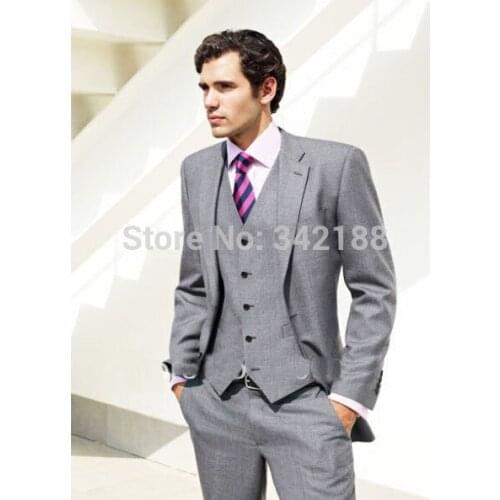 Custom Made groom tuxedos/Grey Color Groom Suit 3piece(Jacket,Pants,Vest) Set Man Wear Dress/wedding men suits