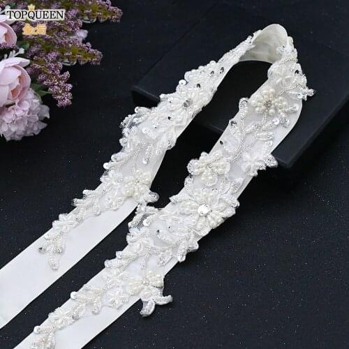 TOPQUEEN S151 Bride Wedding Belt Pearl Applique Decorative Belt for the Dress Long Prom Dress Belts Party Accessories Sash Belt