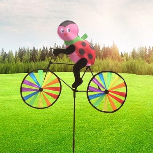 Outdoor Garden Stake Ladybird Riding Bike Windmill Wind Spinner Ornament