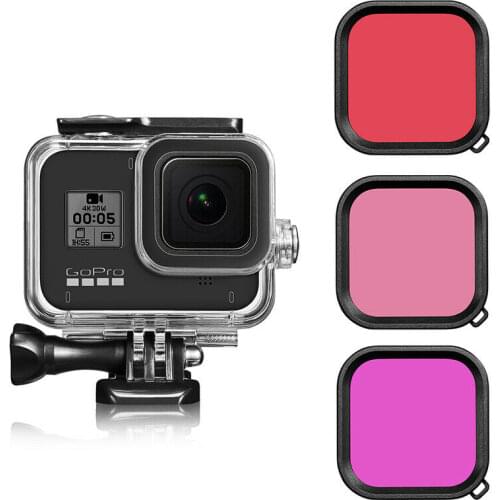 3 color Filter Underwater Purple Pink Red Color Filters For GoPro Hero 8 Black Action Camera Waterproof Case lens Filter Top