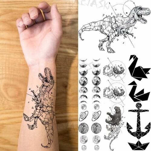 3D Geometric Dinosaur Arm T-Rex Temporary Tattoos For Men Women Planet Anchor Paper Crane Fake Tattoo Body Art Decoration Tatoo
