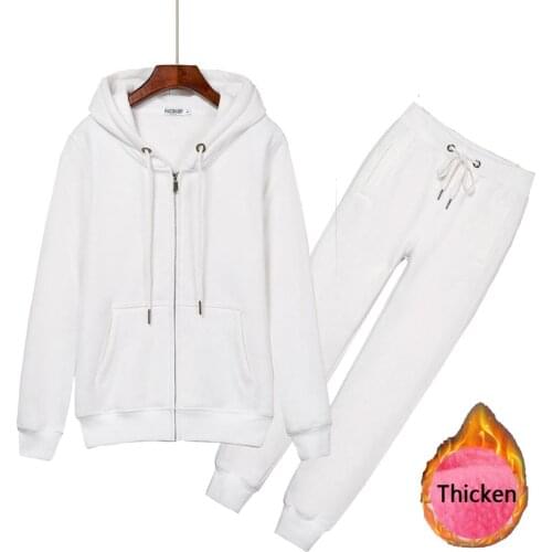 2020 Casual Tracksuit Women 2 Piece Set Female Hooded Sweatshirt And Pants Sportwear Suit Zipper Thick Fleece Hoodies