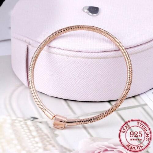 925 Sterling Silver Moments Head Barrel Clasp Snake Bone Chain Buckle Bracelet for Pandora Charms Diy Jewelry Ladies Gift