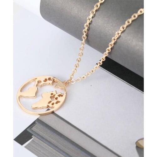 Fashion Jewelry Woman Necklace Geometric World Map Clavicle Chain Statement Necklace Bohemian Steampunk Short Necklace