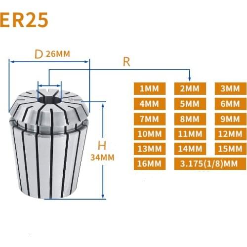 1PCS ER11 ER16 ER20 ER25 ER32 ER Precision Spring Collet Chuck for CNC Milling Tool Holder Engraving Machine Spindle Motor