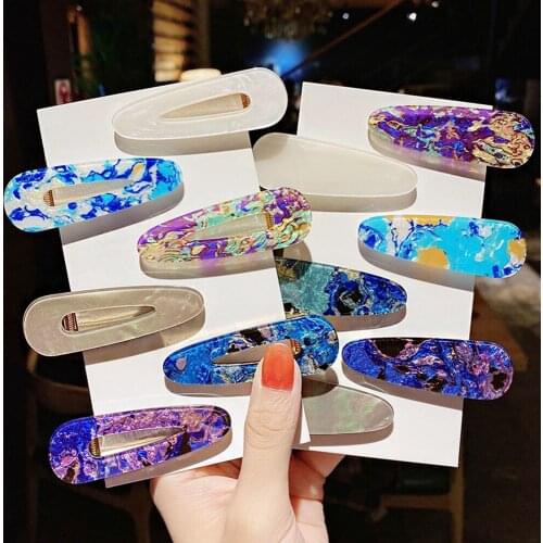 2PCS/Set New Women Elegant Colorful Print Geometric Acrylic Hairpins Sweet Hair Clip Headband Barrettes Fashion Hair Accessories
