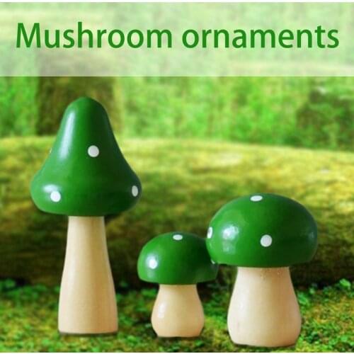 3pcs/Set Creative Cute Solid Wood Mushroom Ornaments DIY Craft Home Garden or Miniature Potted Plants Decoration