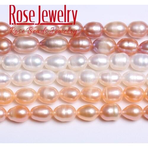 4A Quality 100% Real Natural Freshwater Cultured White Pearls Rice Shape Loose Beads 14'' Strand 8 mm For Jewelry Making