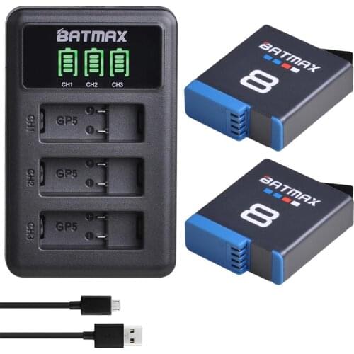 Batmax for GoPro 8 GoPro hero 8 battery 1860mAh +LED USB 3 Slots Charger with Type C port for Gopro hero 8 Action Camera