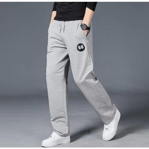 Mens Autumn Sports Pants Loose Version Fitness Running Straight Trousers Cotton Homewear Workout Pants Sweatpants with Pockets