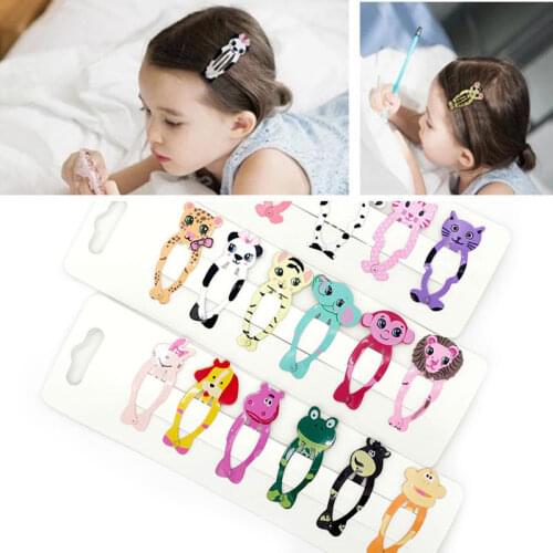 H:HYED Korean Style Barrettes Children Cartoon Hair Clip Cute Animals Headdress Print Alloy Hairpins for Girls Accessories