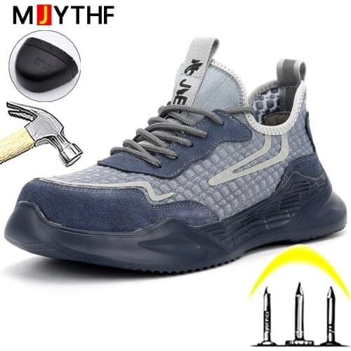 MJYTHF Safety Shoes Men Breathable Work Shoes Lightweight Sneakers Work Men Boots Anti-smash Steel Toe Shoes Security Footwear