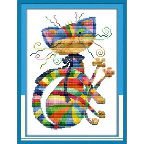 Everlasting Love Christmas Colorful Cat Ecological Cotton Chinese Cross Stitch Kits Counted Stamped New Store Sales Promotion