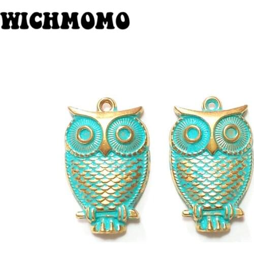 2019 New Fashion 28*18mm 5pieces/bag Zinc Alloy Green Owl Shape Charms for Necklace Earring Jewelry Accessories