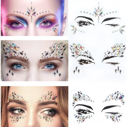 New Arrival Temporary Face Tattoo Cute Fake Diamond Womens Tattoos Face Stickers Eye Make Up Decal Waterproof for Girls