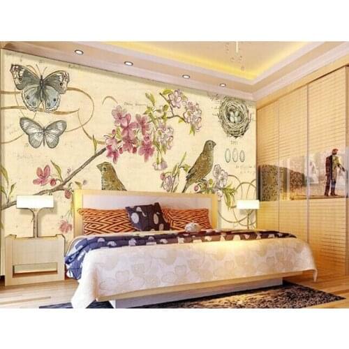 Custom retro wallpaper, tree bird painted canvas for the living room bedroom TV background wall waterproof papel de parede